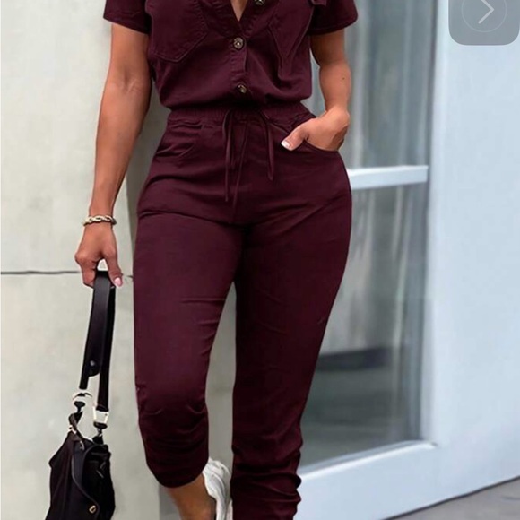 Women's Burgundy Jumpsuit - Picture 1 of 3